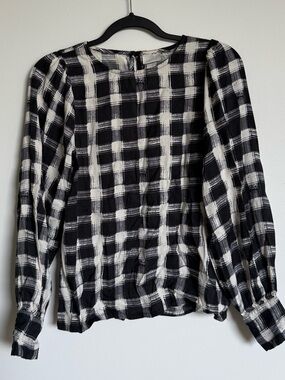 Kaffe Black and White Plaid Button-Back Top